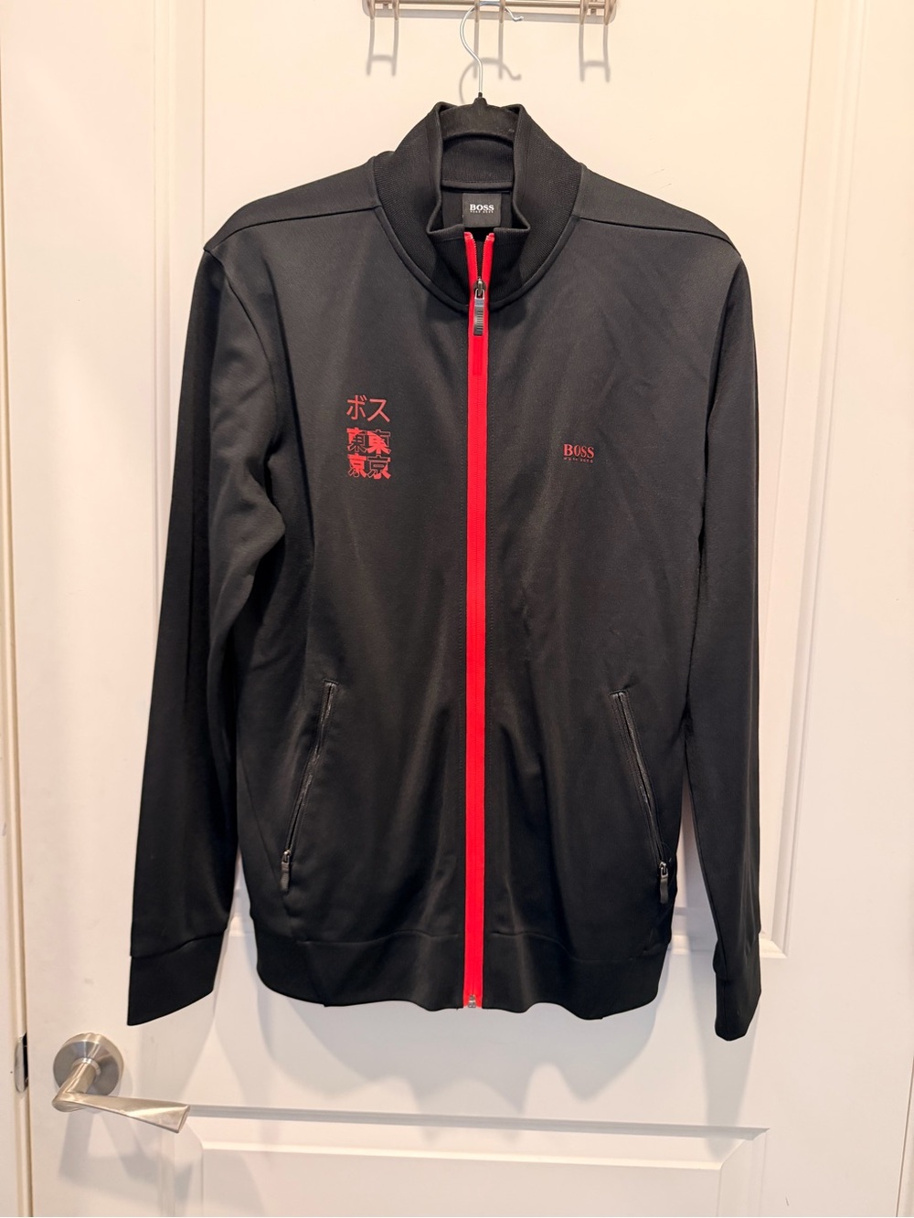 Hugo Boss Men's Black
Tracksuit Jacket With Red Zip And Tokyo Kanji Print Size M